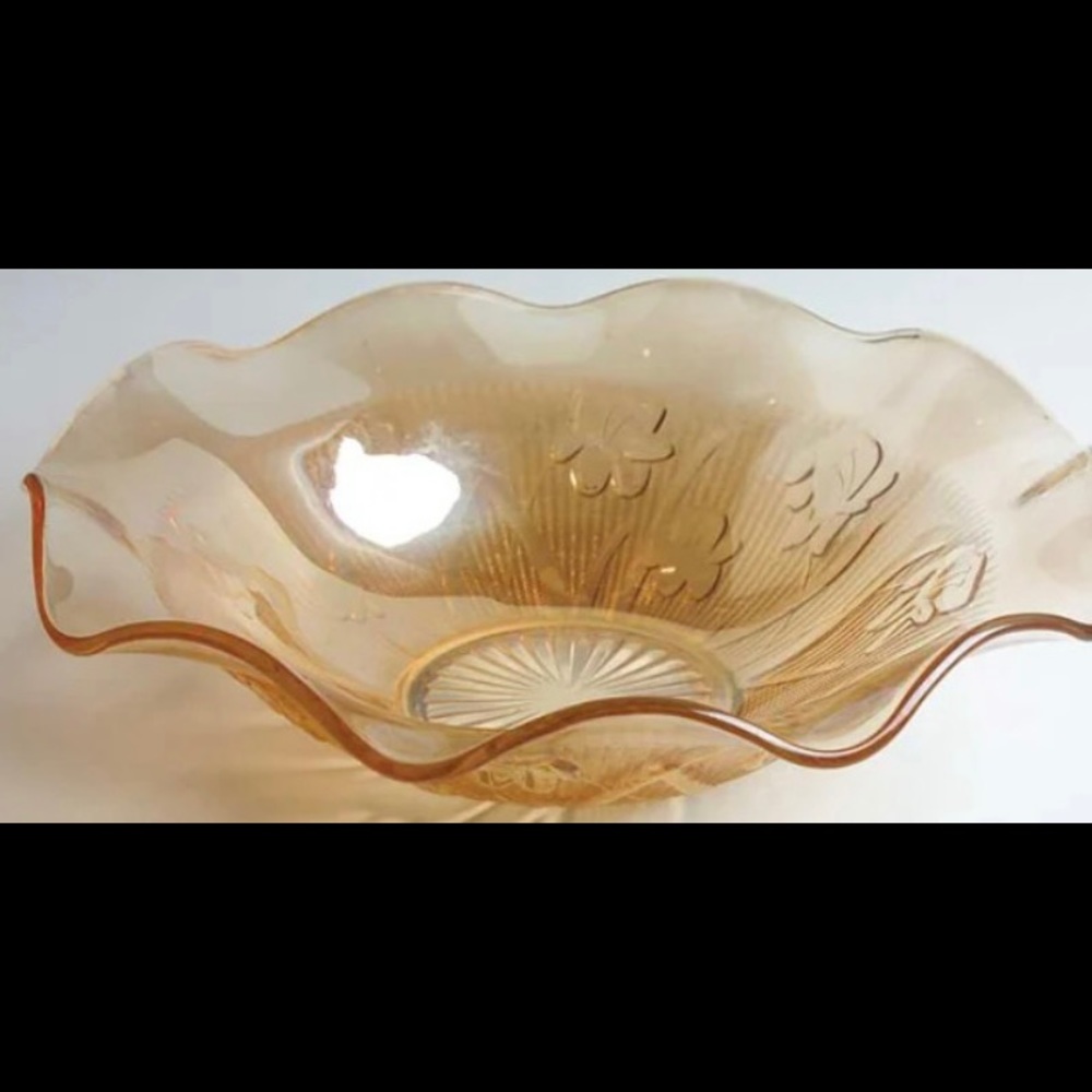 Jeanette Iris Iridescent 11" Ruffled Glass Bowl
